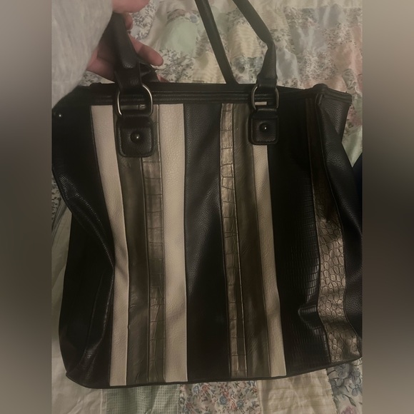 Handbags - Stylish Black and Cream Striped Bag